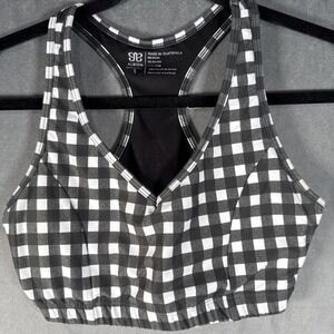 Albion Sports Bra Women's S Grey White Gingham Print Athletic Workout Top